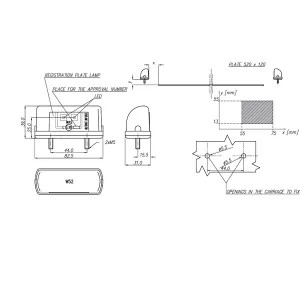 LED-es rendszámtábla világítás, téglalap, 12/24 V, átlátszó, felcsavarozható, 82x31x39 mm, Waś