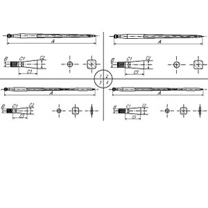 Bálatüske, egyenes, négylapú, 45x980 mm, hegyes, M28x1,5 mm-es anyával, piros