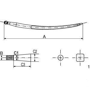 Bálatüske, egyenes, dupla T-profil, 36x810 mm, hegyes, M22x1,5 mm-es anyával, piros