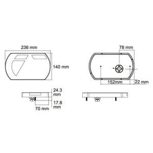 Multifunkciós bal hátsó LED-es lámpa, 12 V, 236x140x24, 3 mm, 5-tűs bajonett