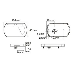 Multifunkciós jobb hátsó LED-es lámpa, 12 V, 236x140x24, 3 mm, 5-tűs bajonett