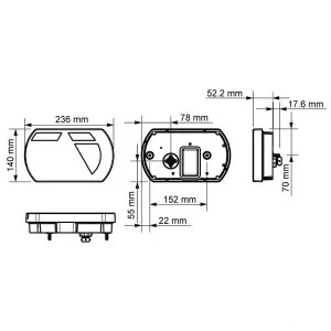 Multifunkciós jobb hátsó LED-es lámpa, SMART, 12 V, 236x140x24, 3 mm, 5-tűs bajonett