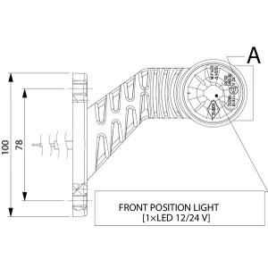 Bal oldali szélességjelző LED lámpa, 0, 7/1, 4 W, 12/24 V, fehér/narancs/piros, 110x55x125 mm, 3 LED-es