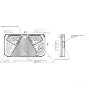 Multifunkciós jobb hátsó LED lámpa, téglalap, 12-24 V, 242x134x36, 5 mm