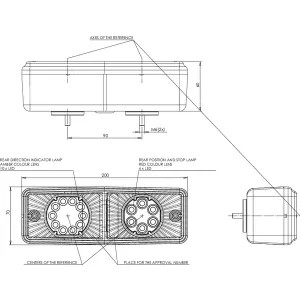 Multifunkciós hátsó LED lámpa, téglalap, 12-24 V, 200x70x60 mm, 5-tűs