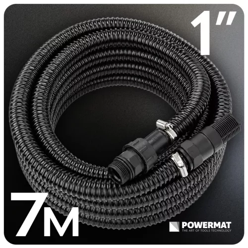 Szívótömlő hidroforhoz 7 m, 1", visszacsapó szeleppel, szűrőkosárral, fekete – Powermat (PM-HD-WS-71C)