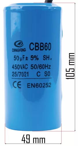 Kondenzátor 50 µF, 450 V PM-KO-100T/150T/200T kompresszorhoz – Powermat (PM-KO-100T-150T-200T-230V-KN)