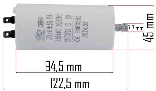 Kondenzátor PM-KO-50T kompresszorhoz, 30 µF, 450 V, CBB60 – Powermat (PM-KO-50T-KN)