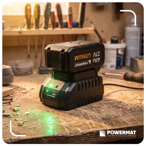Gyorstöltő 21 V-os akkumulátorokhoz, 230 V, 21 V / 1 A – Powermat (PM-LAD-BL-21V-FC)