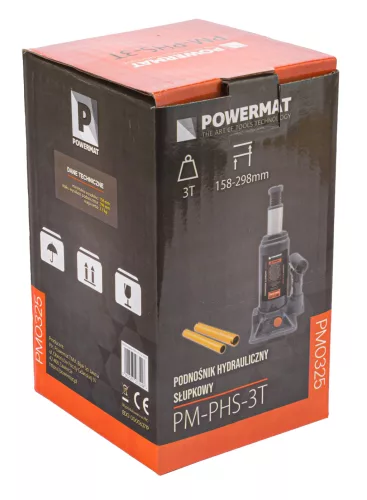 Hidraulikus palackemelő 3 t, 158–298 mm, állítható nyereggel, PM-PHS-3T – Powermat (PM0325)
