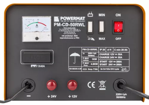 Akkumulátortöltő és indító 12/24 V, 200 A indítóáram, 20–700 Ah, PM-CD-50RWL – Powermat (PM0572)