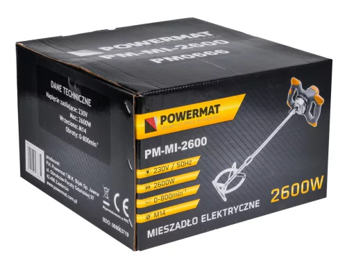 Elektromos keverőgép 2600 W, 2 db 120 mm-es keverőszárral, M14, PM-MI-2600M – Powermat (PM0670)