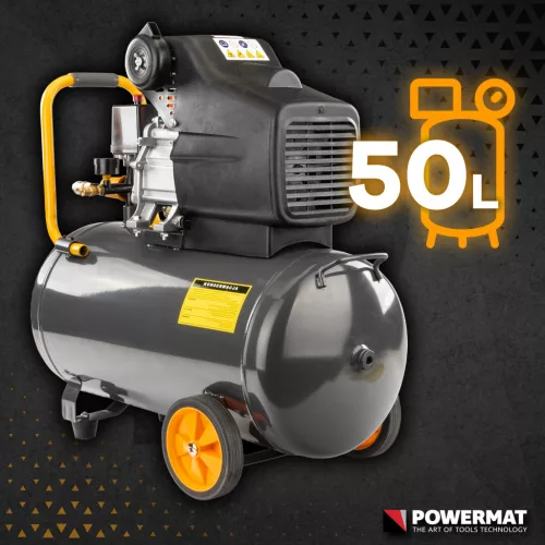 Olajos kompresszor 50 l, 8 bar, 206 l/perc, 1,85 kW, PM-KO-50T – Powermat (PM0685)