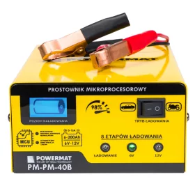   Mikroprocesszoros akkumulátortöltő 6/12 V, 15 A, 6–200 Ah, LCD kijelzővel, PM-PM-40B – Powermat (PM0712)