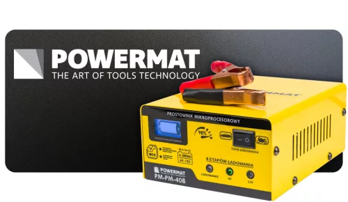 Mikroprocesszoros akkumulátortöltő 6/12 V, 15 A, 6–200 Ah, LCD kijelzővel, PM-PM-40B – Powermat (PM0712)