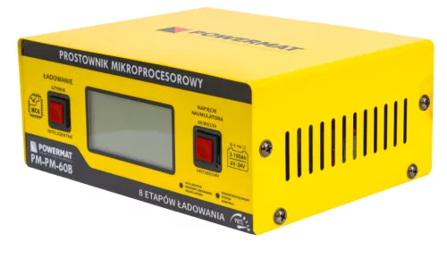 Mikroprocesszoros akkumulátortöltő 6–24 V, 10 A, 3–150 Ah, SMART/FAST, PM-PM-60B – Powermat (PM0714)
