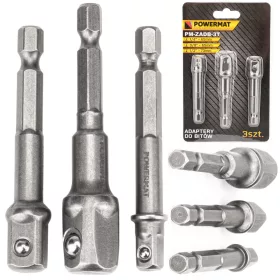   HEX dugókulcs-adapter készlet, 3 db, 1/4" – 3/8" – 1/2", PM-ZADB-3T – Powermat (PM0825)