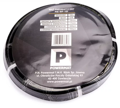 Levegőtömlő gumi 10 × 17 mm, 10 m, 20 bar, gyorscsatlakozós, PM-WP-10T – Powermat (PM0841)