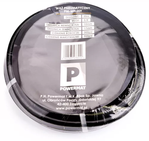 Levegőtömlő gumi 10 × 17 mm, 20 m, 20 bar, gyorscsatlakozós, PM-WP-20T – Powermat (PM0843)