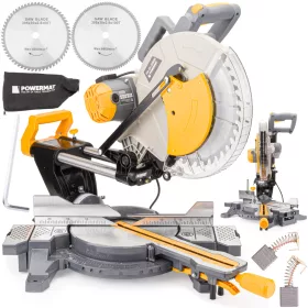   Gérvágó fűrész húzófunkcióval 305 mm, 2200 W, lézerrel, 3 tárcsával, PM-UK-2200M – Powermat (PM0874)