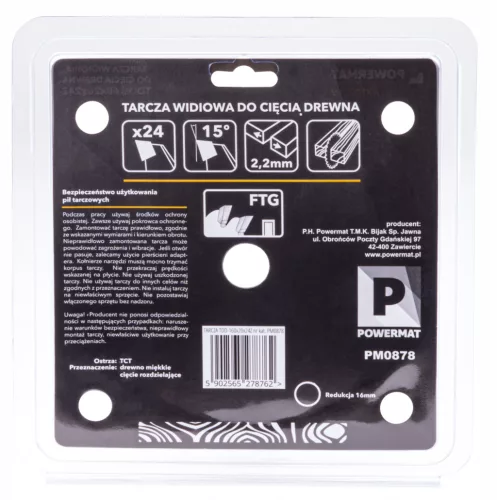Keményfémlapkás körfűrészlap fához 160 × 20 mm, 24 fog, hasításhoz, TDD-160x20x24Z – Powermat (PM0878)