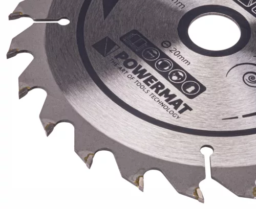 Keményfémlapkás körfűrészlap fához 160 × 20 mm, 24 fog, hasításhoz, TDD-160x20x24Z – Powermat (PM0878)