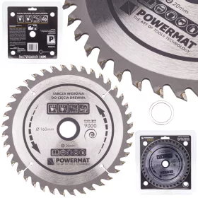   Keményfémlapkás körfűrészlap keményfához 160 × 20 mm, 40 fog, TDD-160x20x40Z – Powermat (PM0879)