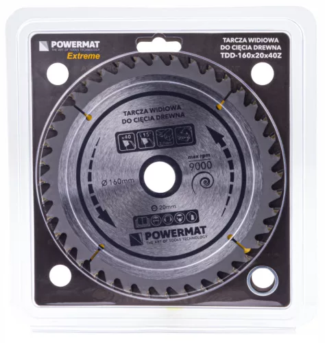 Keményfémlapkás körfűrészlap keményfához 160 × 20 mm, 40 fog, TDD-160x20x40Z – Powermat (PM0879)