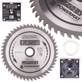   Keményfémlapkás körfűrészlap fához 160 × 20 mm, 48 fog, TDD-160x20x48Z – Powermat (PM0880)