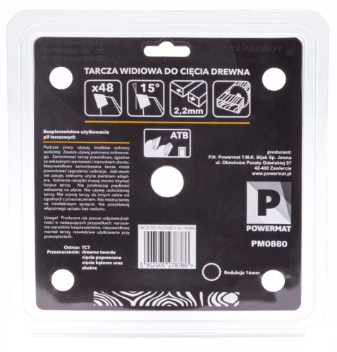 Keményfémlapkás körfűrészlap fához 160 × 20 mm, 48 fog, TDD-160x20x48Z – Powermat (PM0880)