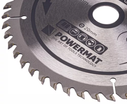 Keményfémlapkás körfűrészlap fához 160 × 20 mm, 48 fog, TDD-160x20x48Z – Powermat (PM0880)
