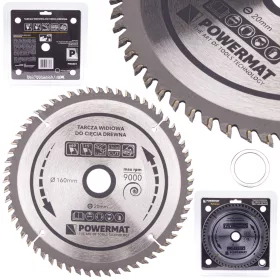   Keményfémlapkás körfűrészlap finomvágáshoz 160 × 20 mm, 60 fog, TDD-160x20x60Z – Powermat (PM0881)
