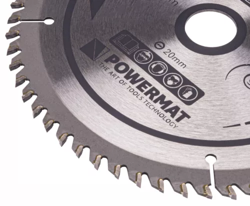 Keményfémlapkás körfűrészlap finomvágáshoz 160 × 20 mm, 60 fog, TDD-160x20x60Z – Powermat (PM0881)