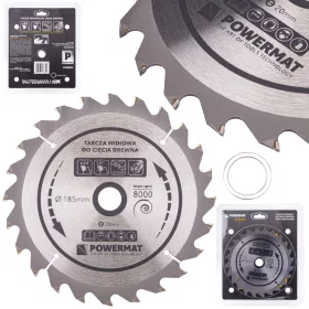   Keményfémlapkás körfűrészlap fához 185 × 20 mm, 24 fog, hasításhoz, TDD-185x20x24Z – Powermat (PM0882)