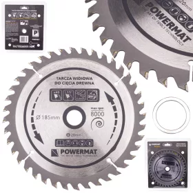   Keményfémlapkás körfűrészlap fához 185 × 20 mm, 40 fog, TDD-185x20x40Z – Powermat (PM0883)