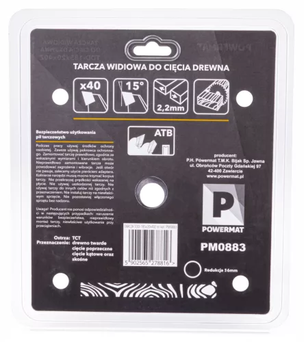 Keményfémlapkás körfűrészlap fához 185 × 20 mm, 40 fog, TDD-185x20x40Z – Powermat (PM0883)