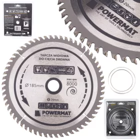   Keményfémlapkás körfűrészlap fához 185 × 20 mm, 60 fog, TDD-185x20x60Z – Powermat (PM0884)