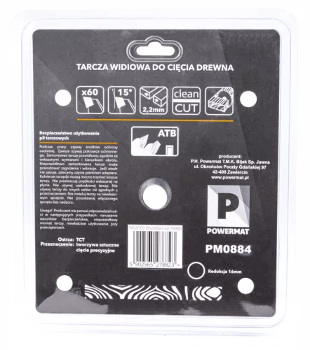 Keményfémlapkás körfűrészlap fához 185 × 20 mm, 60 fog, TDD-185x20x60Z – Powermat (PM0884)