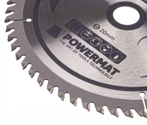 Keményfémlapkás körfűrészlap fához 185 × 20 mm, 60 fog, TDD-185x20x60Z – Powermat (PM0884)