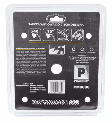 Keményfémlapkás körfűrészlap fához 190 × 30 mm, 40 fog, szűkítőgyűrűkkel, TDD-190x30x40Z – Powermat (PM0886)
