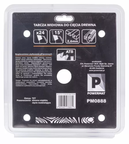 Keményfémlapkás körfűrészlap fához 210 × 30 mm, 24 fog, TDD-210x30x24Z – Powermat (PM0888)