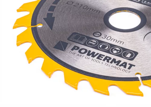 Keményfémlapkás körfűrészlap fához 210 × 30 mm, 24 fog, TDD-210x30x24Z – Powermat (PM0888)