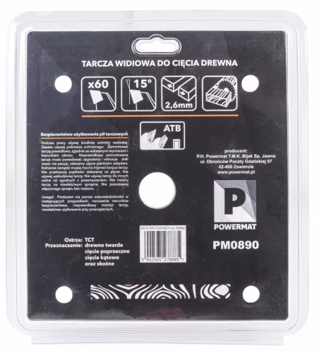 Keményfémlapkás körfűrészlap fához 210 × 30 mm, 60 fog, TDD-210x30x60Z – Powermat (PM0890)
