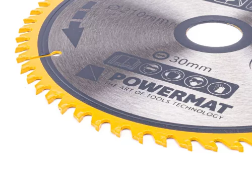 Keményfémlapkás körfűrészlap fához 210 × 30 mm, 60 fog, TDD-210x30x60Z – Powermat (PM0890)