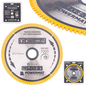  Keményfémlapkás körfűrészlap finomvágáshoz 210 × 30 mm, 100 fog, TDD-210x30x100Z – Powermat (PM0891)