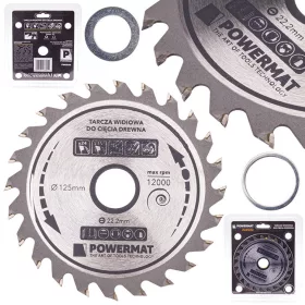   Keményfémlapkás körfűrészlap fához 125 × 22,2 mm, 24 fog, TDD-125x22.2x24Z – Powermat (PM0894)
