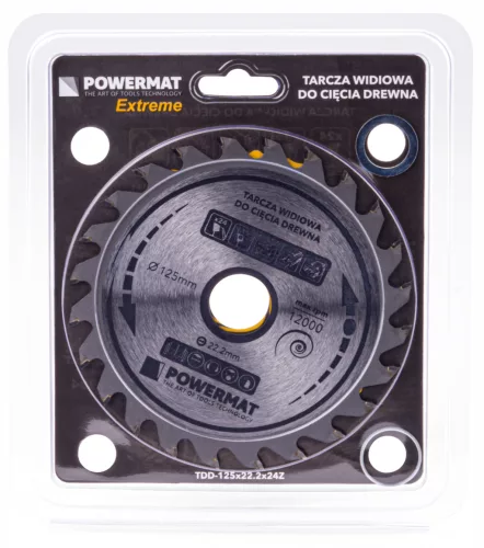 Keményfémlapkás körfűrészlap fához 125 × 22,2 mm, 24 fog, TDD-125x22.2x24Z – Powermat (PM0894)