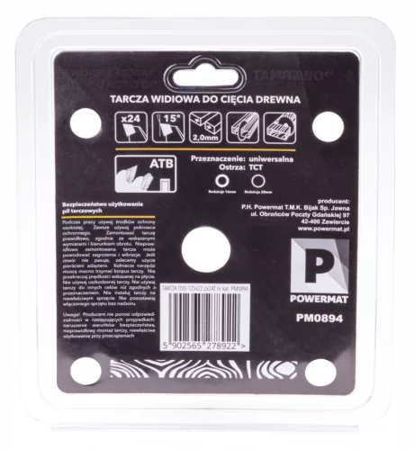Keményfémlapkás körfűrészlap fához 125 × 22,2 mm, 24 fog, TDD-125x22.2x24Z – Powermat (PM0894)
