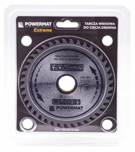 Keményfémlapkás körfűrészlap fához 125 × 22,2 mm, 40 fog, TDD-125x22.2x40Z – Powermat (PM0895)