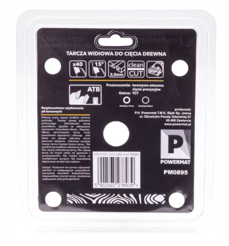 Keményfémlapkás körfűrészlap fához 125 × 22,2 mm, 40 fog, TDD-125x22.2x40Z – Powermat (PM0895)
